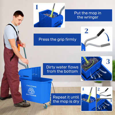 HOMCOM 20L Mop Bucket on Wheels, with Water Separation Panel - Blue 