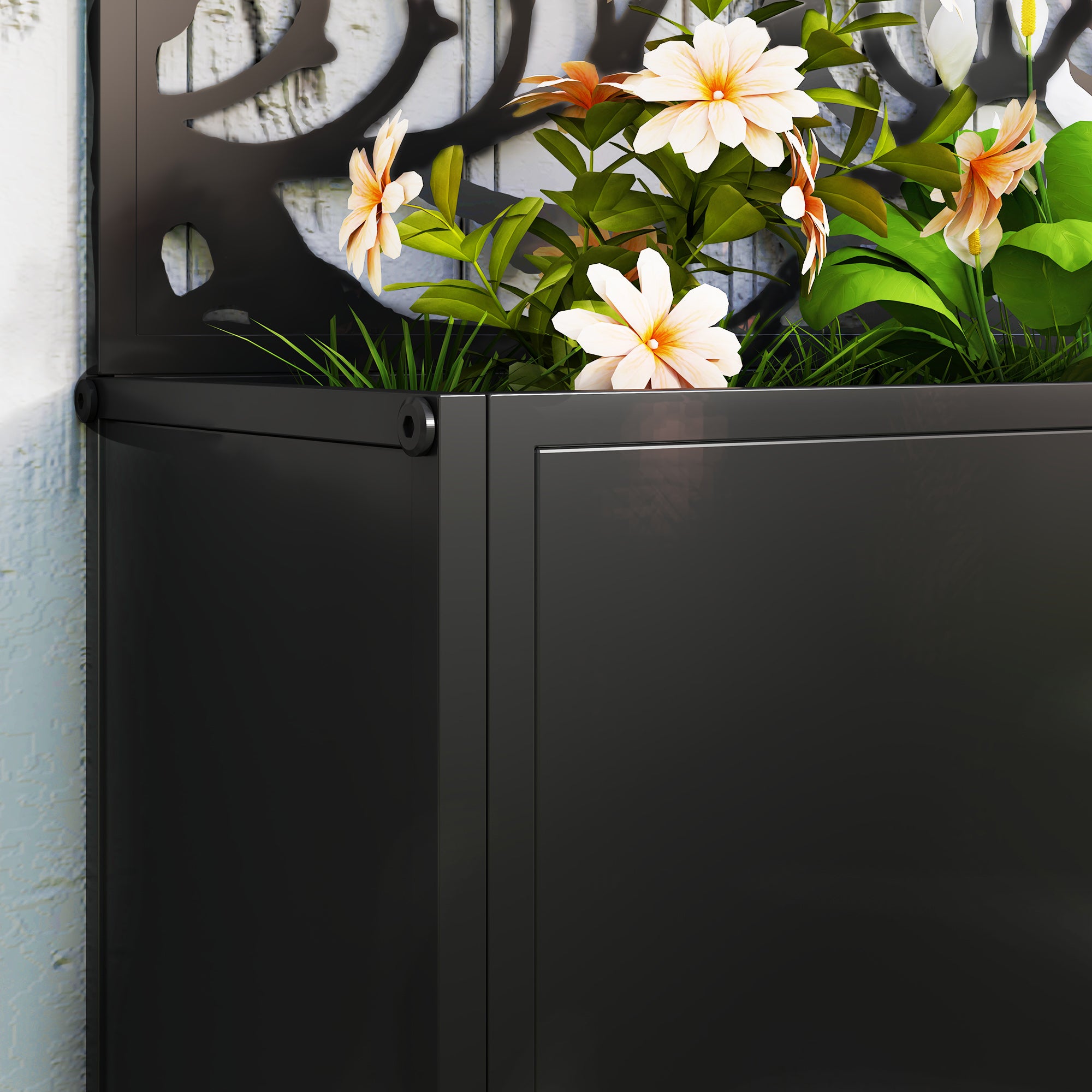Outsunny Outdoor Metal Planter, with Back Trellis - Black 
