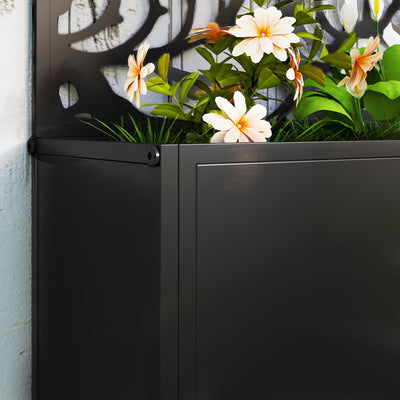 Outsunny Outdoor Metal Planter, with Back Trellis - Black 