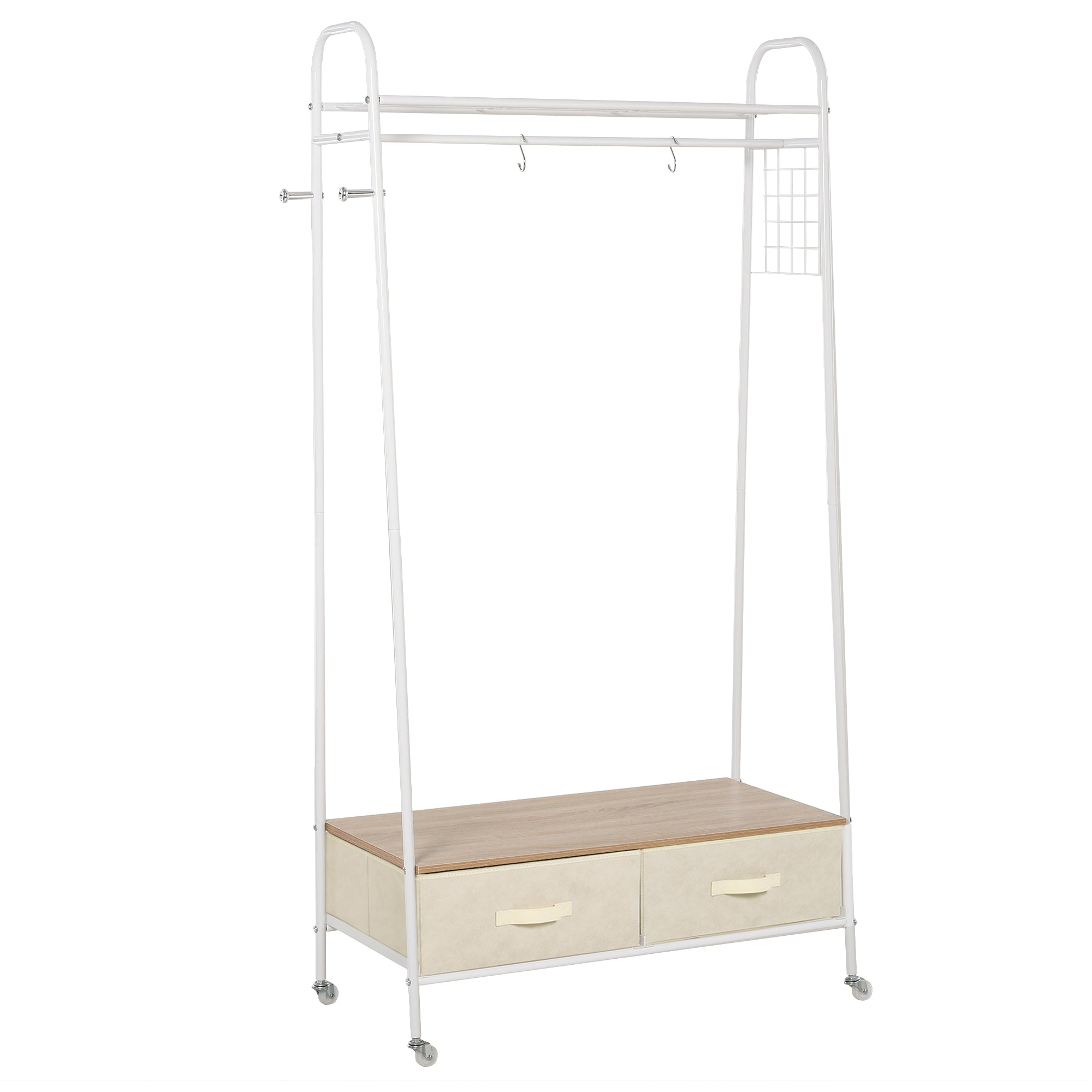 HOMCOM Entrance Coat Rack Rail Clothes Stand Garment Storage Hanger Shelf   Organiser 2 Drawers 