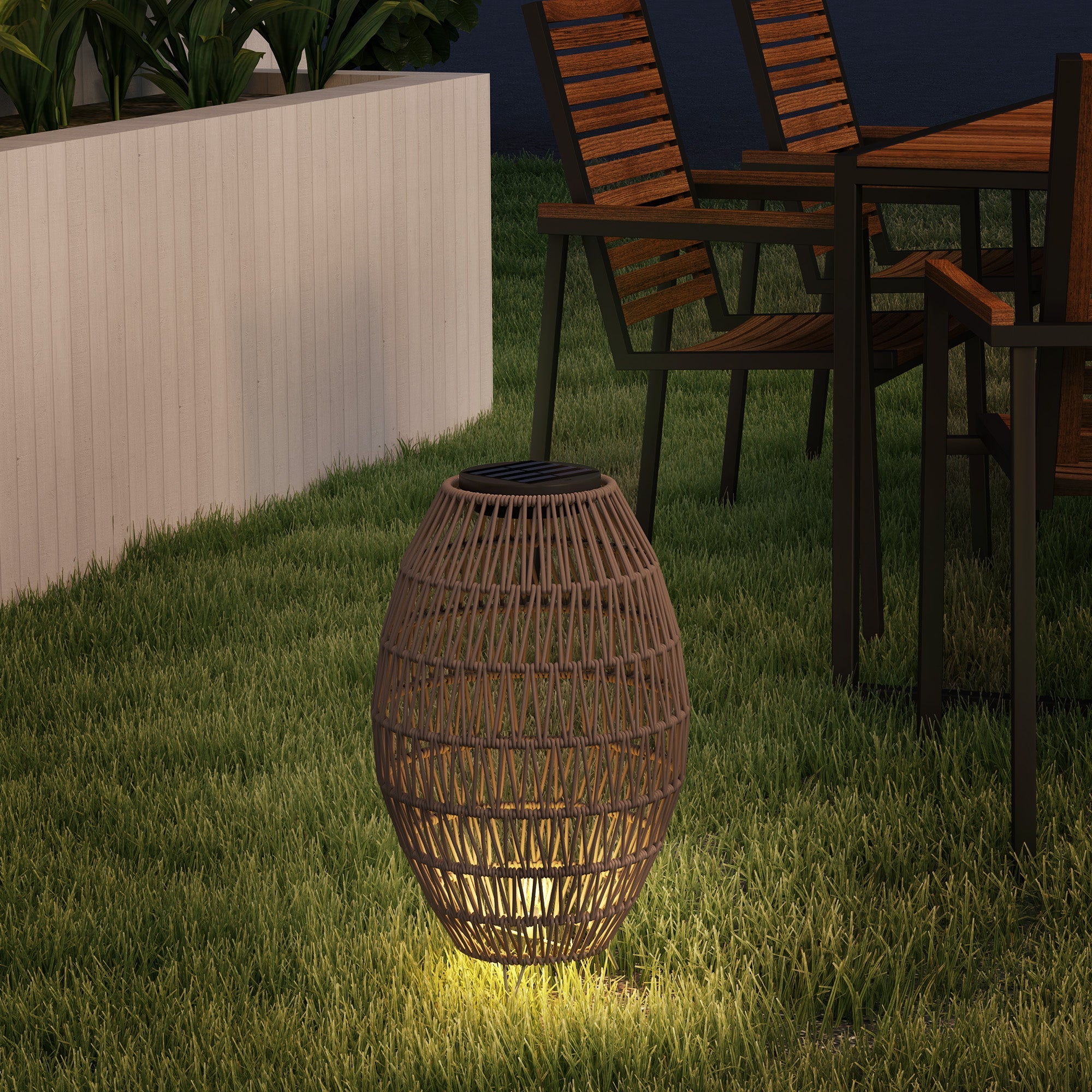 Outsunny Rattan Solar Lamp, Garden Solar Lantern with Auto On/Off Light, IP44 Waterproof, Decorative Outdoor Rattan Lamp for Porch, Pathway, Dark Brown 