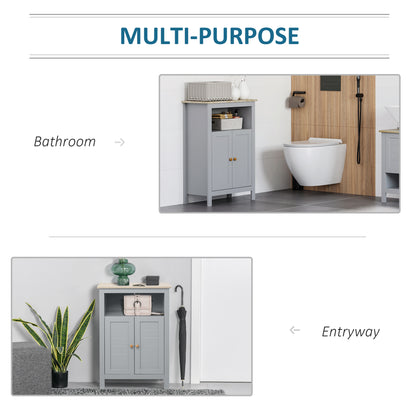 kleankin Bathroom Floor Cabinet, Free Standing Cupboard with Double Doors and Adjustable Shelf for Kitchen, Hallway, Living Room, Grey 
