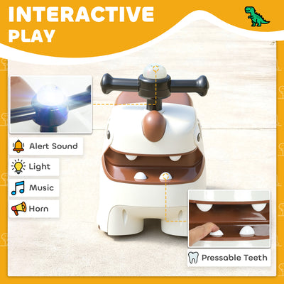 AIYAPLAY Kids Ride On Car, Dinosaur Foot to Floor Slider with Storage, Toddler Walker with Light, Sounds, Cream 