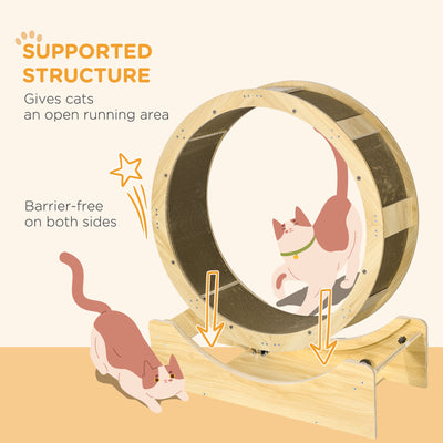 PawHut Cat Wheel with Brake, Scratching Pads - Oak Tone 