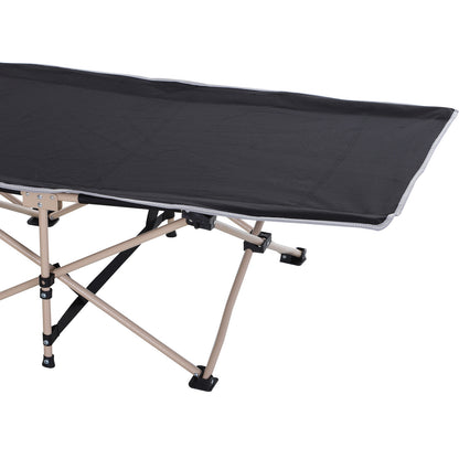 Outsunny Single Person Camping Bed Folding Cot Outdoor Patio Portable Military Sleeping Bed Travel Guest Leisure Fishing with Side Pocket and Carry Bag - Black 