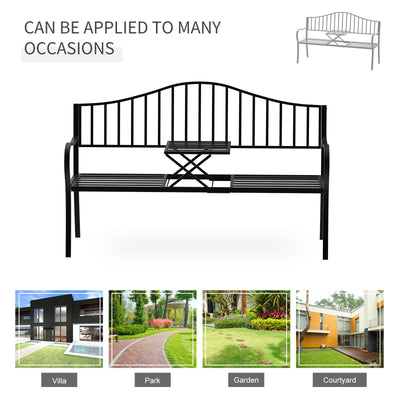 Outsunny Metal Bench W/Table,  150Lx53Wx95H cm 
