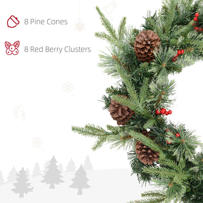 HOMCOM 60" Cone and Berry Christmas Wreath, with LED Lights 