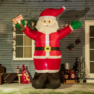 Outsunny 8ft Inflatable Christmas Santa Claus Holds Light Sign of Blessings, Blow-Up Outdoor LED Yard Display for Lawn Garden Party 