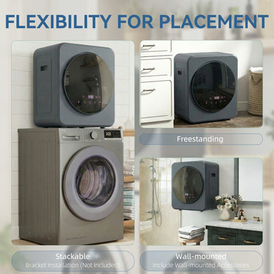 HOMCOM Vented Tumble Dryer, 4kg Front Tumble Dryer with Stainless Steel Tub, 800W Compact Freestanding Grey 