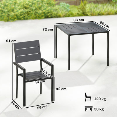 Outsunny 5 Pieces Garden Dining Set, Garden Table and Chairs Set for 4 with Square HDPE Table and Chairs with Armrests, Black 