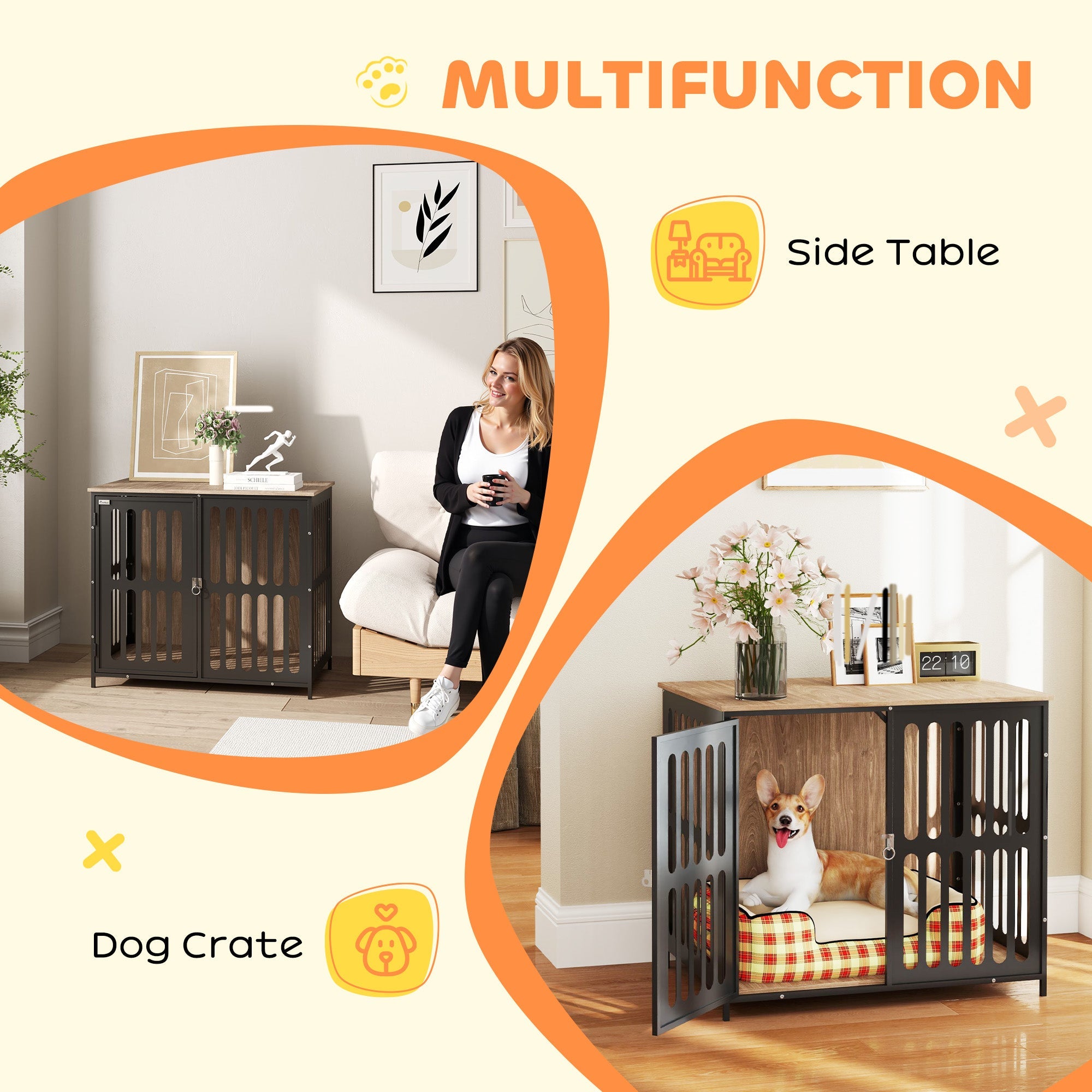 PawHut Dog Crate Furniture with Anti-Chew Resistant Mesh, Anti-Escape Single Door, for Medium Dogs, 80 x 55 x 72 cm 