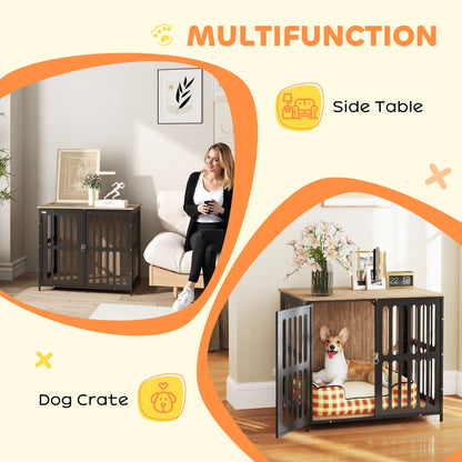 PawHut Dog Crate Furniture with Anti-Chew Resistant Mesh, Anti-Escape Single Door, for Medium Dogs, 80 x 55 x 72 cm 