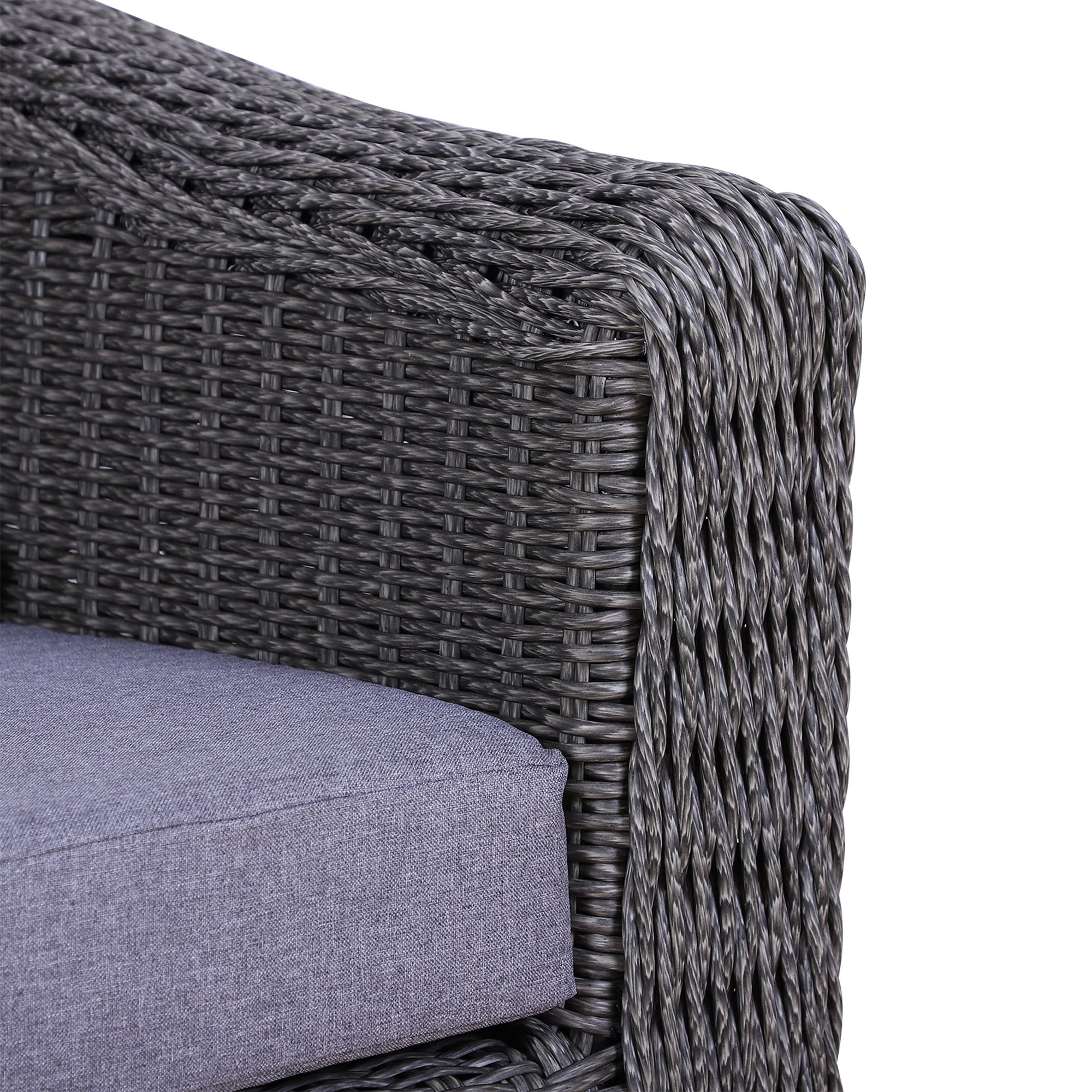 Outsunny Deluxe Round PE Rattan Garden Furniture Set, Fully-assembly Outdoor Sofa Set with Armchair, Loveseat, Glass Top Coffee Table, Aluminium Frame, Cushion, Grey 