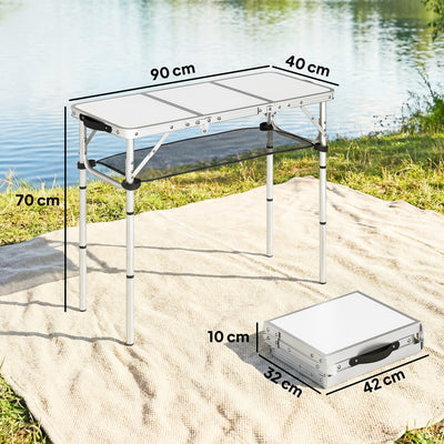 Outsunny 3ft Folding Camping Table, Picnic Table with Mesh Storage Layer, Carrying Bag and Metal Frame, Cream White 