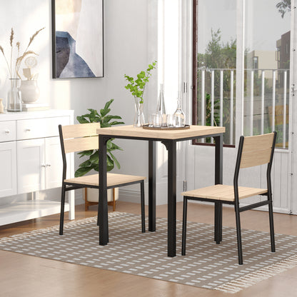 HOMCOM Three-Piece Minimal and Compact Dining Set, Light Wood Grain 