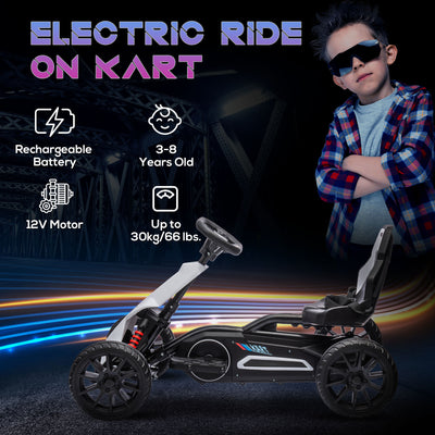 HOMCOM 12V Electric Go Kart for Kids, Ride-On Racing Go Kart with Forward Reversing, Rechargeable Battery, 2 Speeds, for Boys Girls Aged 3-8 Years Old - White 