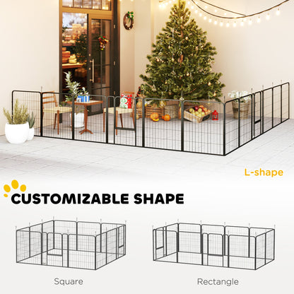 PawHut 12 Panels Heavy Duty Dog Playpen with Doors, for Large Dogs, 100cm High, Black 