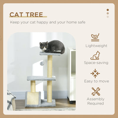 PawHut 72cm Cat Tree with Scratching Post, Pad for Indoor Cats - Light Grey 