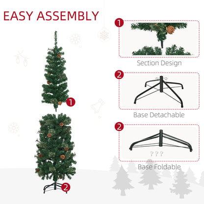 HOMCOM 5.5FT Tall\'c2\'a0Pencil Slim Artificial Christmas Tree with\'c2\'a0Realistic\'c2\'a0Branches, Tip Count and Pine Cones, Pine Needles Tree, Xmas\'c2\'a0Decoration, Green