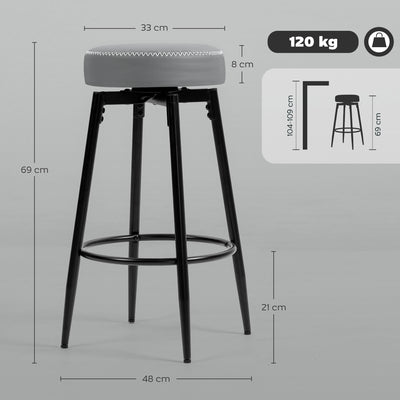 HOMCOM Set of Two Faux Leather Bar Stools - Grey/Black 