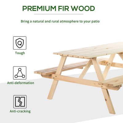 Outsunny 4 Seater Wooden Picnic Table Bench for Outdoor Garden or Patio with Parasol Cutout 150 cm Natural 
