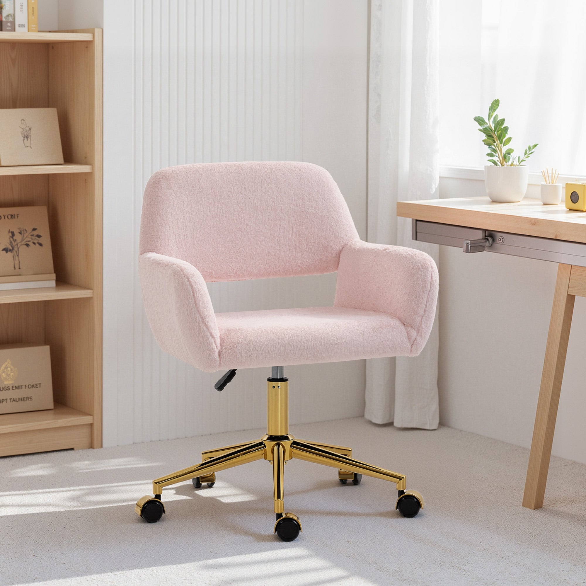 HOMCOM Faux Fur Rabbit Chair - Light Pink 