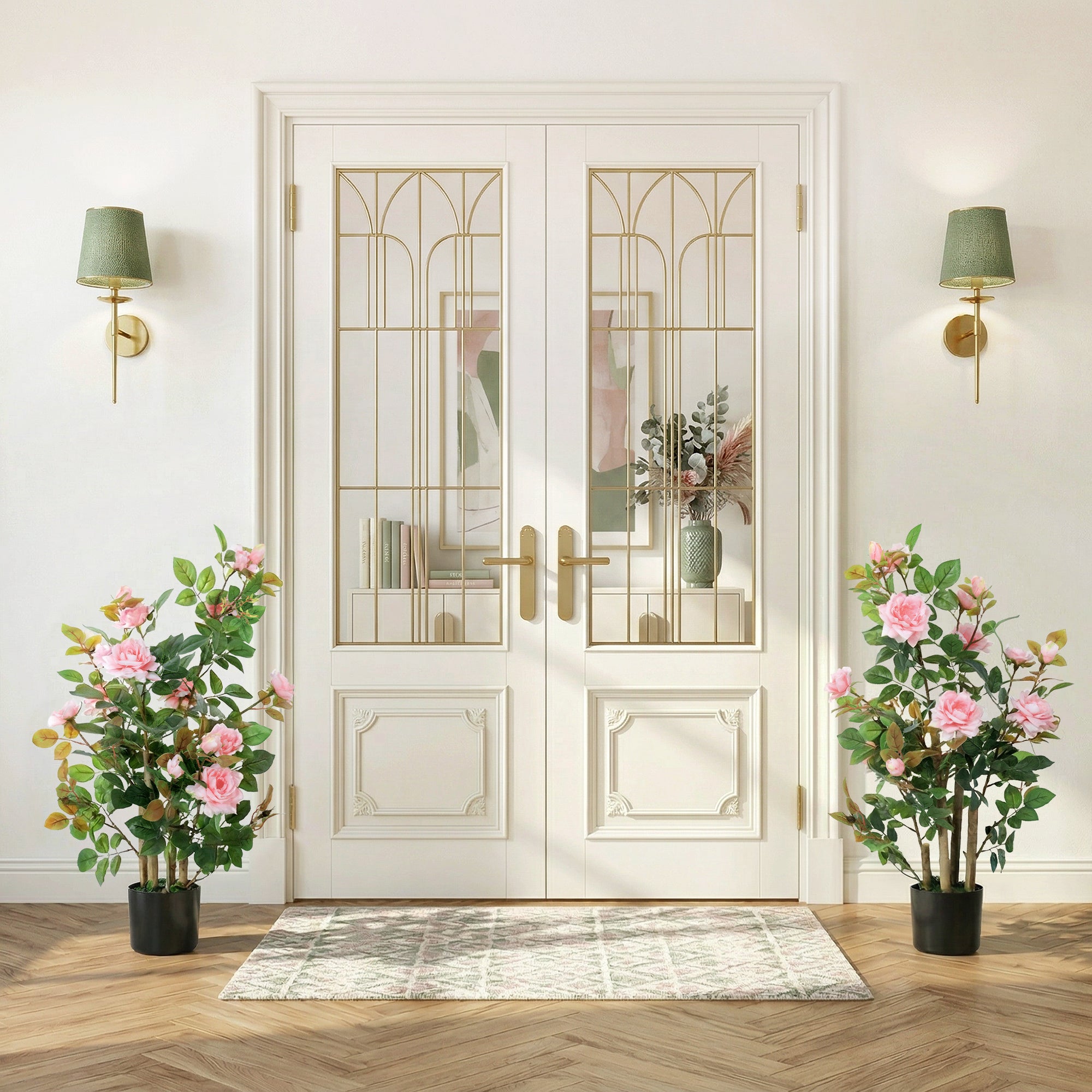 HOMCOM 90cm Artificial Rose Tree Set of 2, Decorative Fake Plant with 344 Silk Leaves 17 Flowers for Outdoor Indoor Decor, Pink 