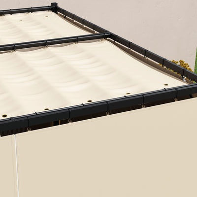 Outsunny 3 x 3(m) Retractable Pergola, Garden Gazebo Shelter with Curtains, for Grill, Patio, Deck, Beige 