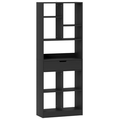 HOMCOM Tall Bookshelf with Drawer, Freestanding Bookcase for Bedroom, Living Room, Home Office, Black 