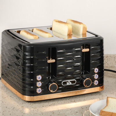 HOMCOM Four-Slice Rippled Toaster - Black 