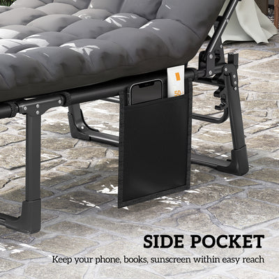 Outsunny Folding Sun Loungers for Garden Set of 2, 5-Position Oversized Camping Bed Recliner with Cushions, Dark Grey 