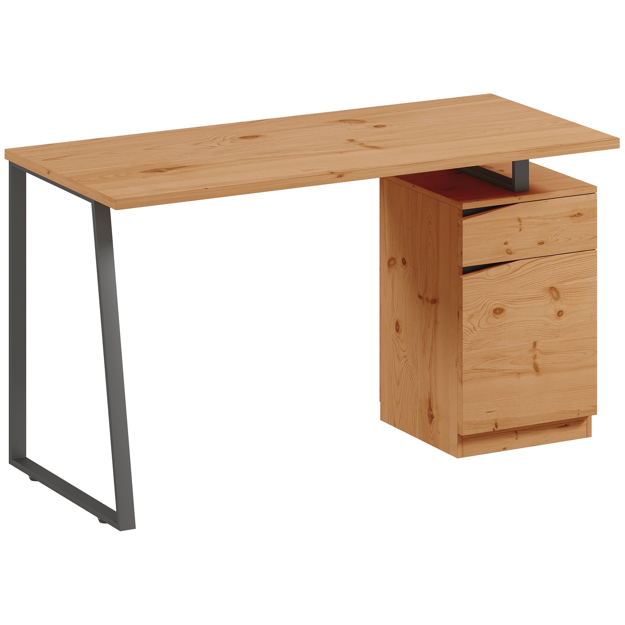 HOMCOM Computer Desk, Writing Desk with Cabinet, Drawer, Metal Legs, Work Table for Home Office Study, Natural Wood Finish 