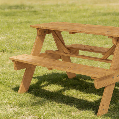 AIYAPLAY Kids Picnic Table for Outdoor Wooden Table & Bench Set with Integrated Benches Natural Wood 
