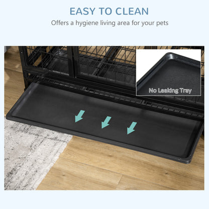PawHut 38" Heavy Duty Metal Dog Crate Pet Cage with Tray Wheeled Dog Kennel - Black (Medium) 