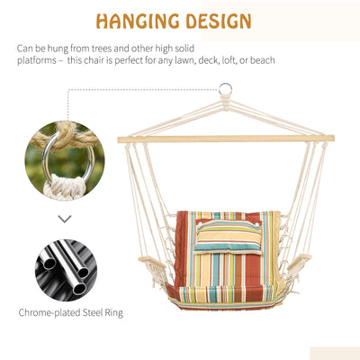 Outsunny Hanging Hammock Chair Swing Chair Thick Rope Frame Safe Wide Seat Indoor Outdoor Home, Patio, Yard, Garde Spot Stylish Multi-Color Stripe 
