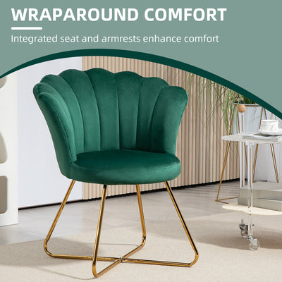 HOMCOM Velvet-Feel Lotus Petal Accent Chair - Green 