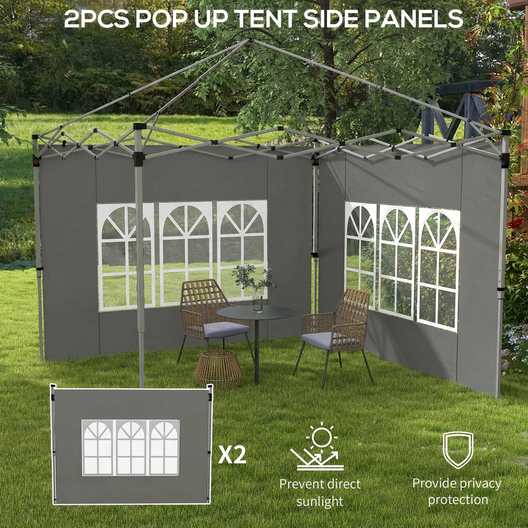 Outsunny Gazebo Side Panels, Sides Replacement with Window for 3x3(m) or 3x4m Pop Up Gazebo, 2 Pack, Dark Grey 