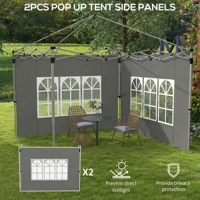 Outsunny Gazebo Side Panels, Sides Replacement with Window for 3x3(m) or 3x4m Pop Up Gazebo, 2 Pack, Dark Grey 