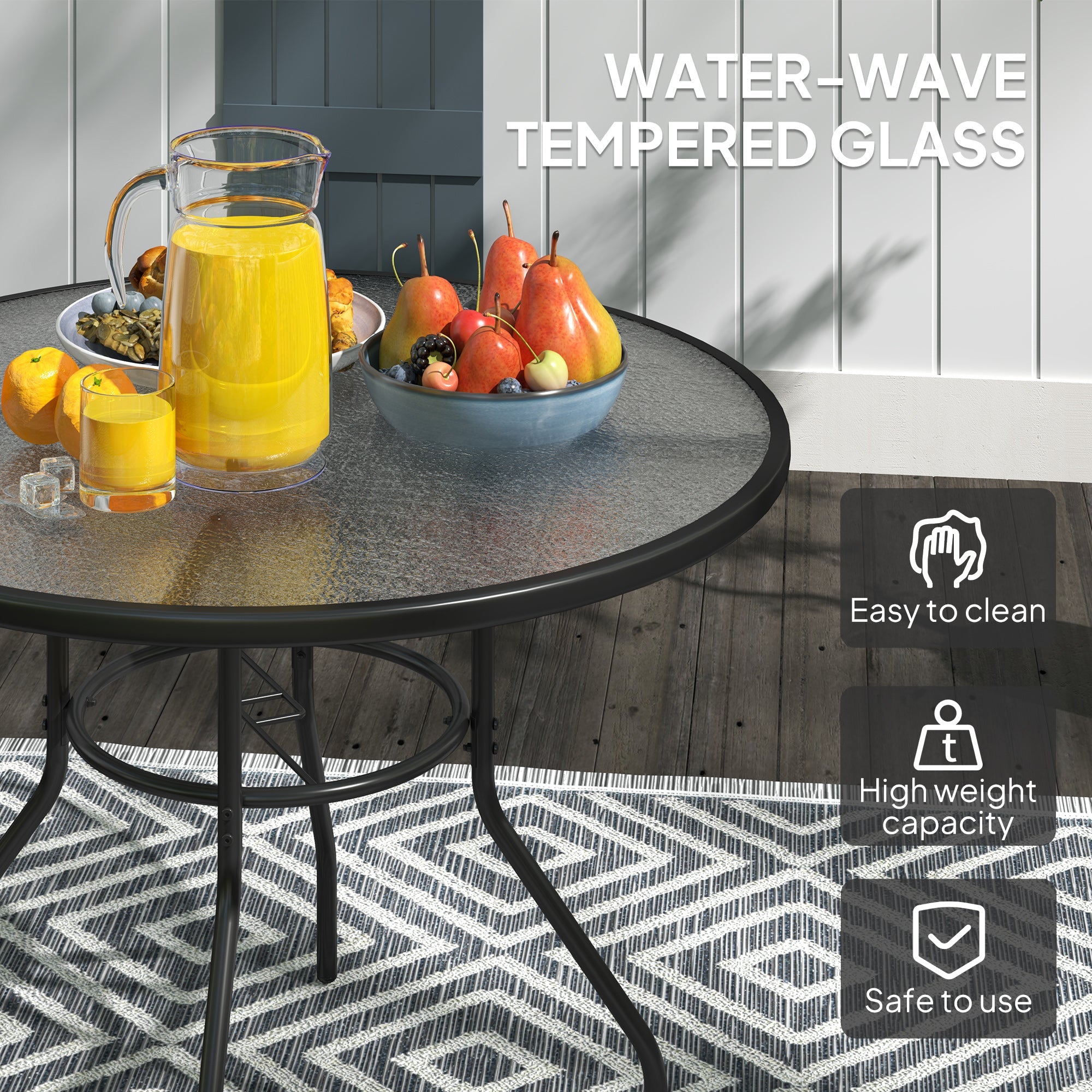 Outsunny Glass-Top Garden Table, with Parasol Hole - Black 