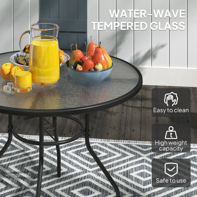 Outsunny Glass-Top Garden Table, with Parasol Hole - Black 
