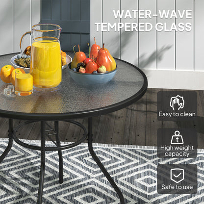 Outsunny Glass-Top Garden Table, with Parasol Hole - Black 