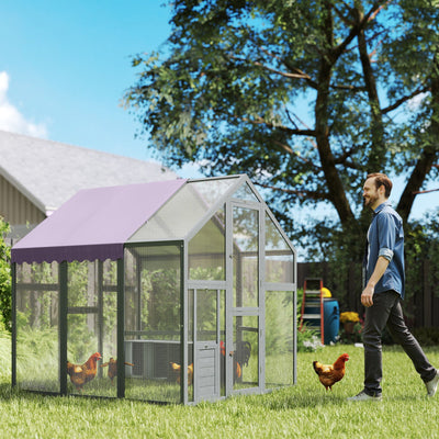 PawHut Large Walk In Chicken Run with Waterproof & Anti-UV Cover, for 6-8 Chickens, for Garden, Farm, 5.5' x 6' x 6' 