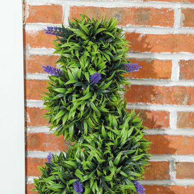 HOMCOM Set of 2 Decorative Artificial Plants, Boxwood Spiral Topiary Tree with Lavender and Pot, Fake Plants for Home Indoor Outdoor Decor, 115cm 