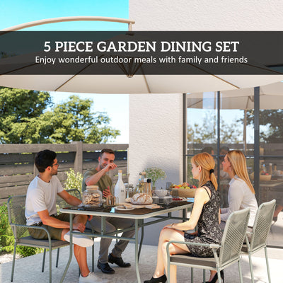 Outsunny Five-Piece PE Rattan Garden Dining Set with Cushions & Stackable Chairs - Light Grey 