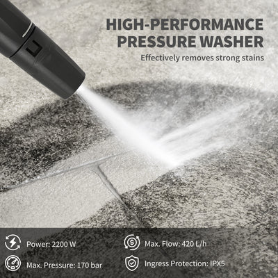 Outsunny 2200W High Pressure Washer, 170 Bar Pressure Washer with Adjustable Nozzle and 6M Hose, 33 x 31.5 x 80.5 cm, Yellow 