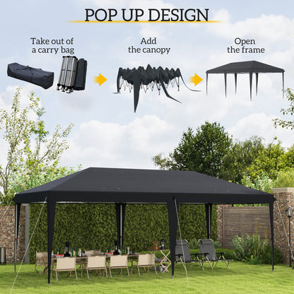 Outsunny Pop Up Gazebo, Double Roof Foldable Canopy Tent, Height Adjustable Wedding Awning Canopy w/ Carrying Bag, 6 m x 3 m x 2.65 m, Black 