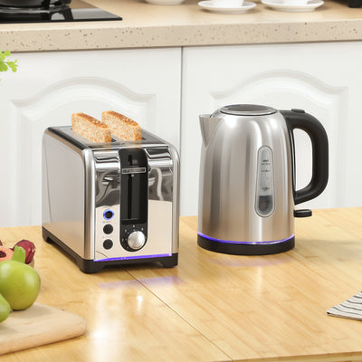 HOMCOM Simple Polished Toaster and Kettle Set - Silver Tone 