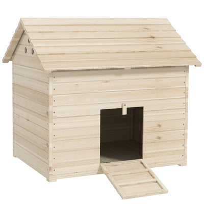 PawHut Wooden Duck House Poultry Coop for 2-4 Ducks with Openable Roof Raised Feet Air Holes Natural 