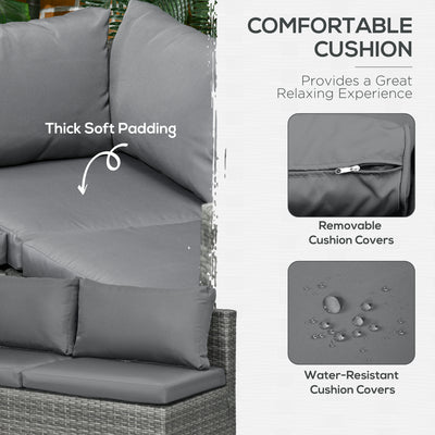 Outsunny 3 Pieces PE Rattan Garden Furniture Set with 10 cm Thick Cushions, 4 Seater Garden Corner Sofa Set with Glass Top Coffee Table, Outdoor Furniture for Patio, Porch, Grey 