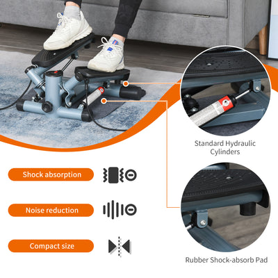 HOMCOM Mini Stepper Step Machine with Resistance Bands and Cushion Mat for Leg Arm Full Body Training Fitness Stair Stepper 